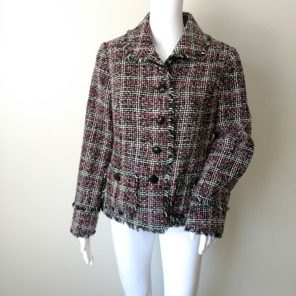 Chico's boucle blazer black pink raw edges